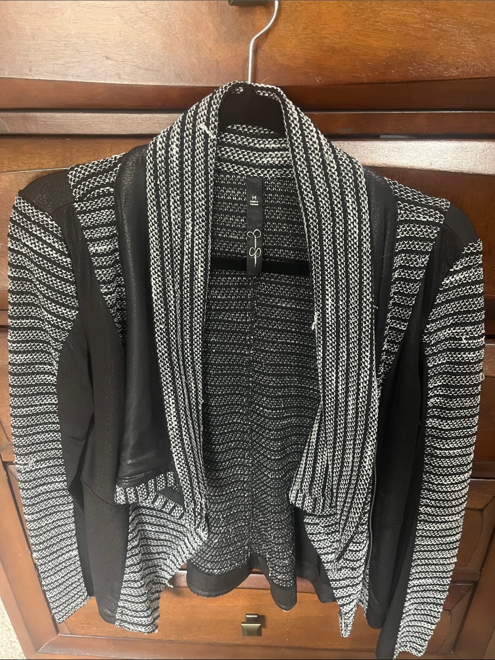 Jessica Simpson Black & White Open-Front Knit Cardigan